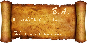 Bircsák Asztrid névjegykártya